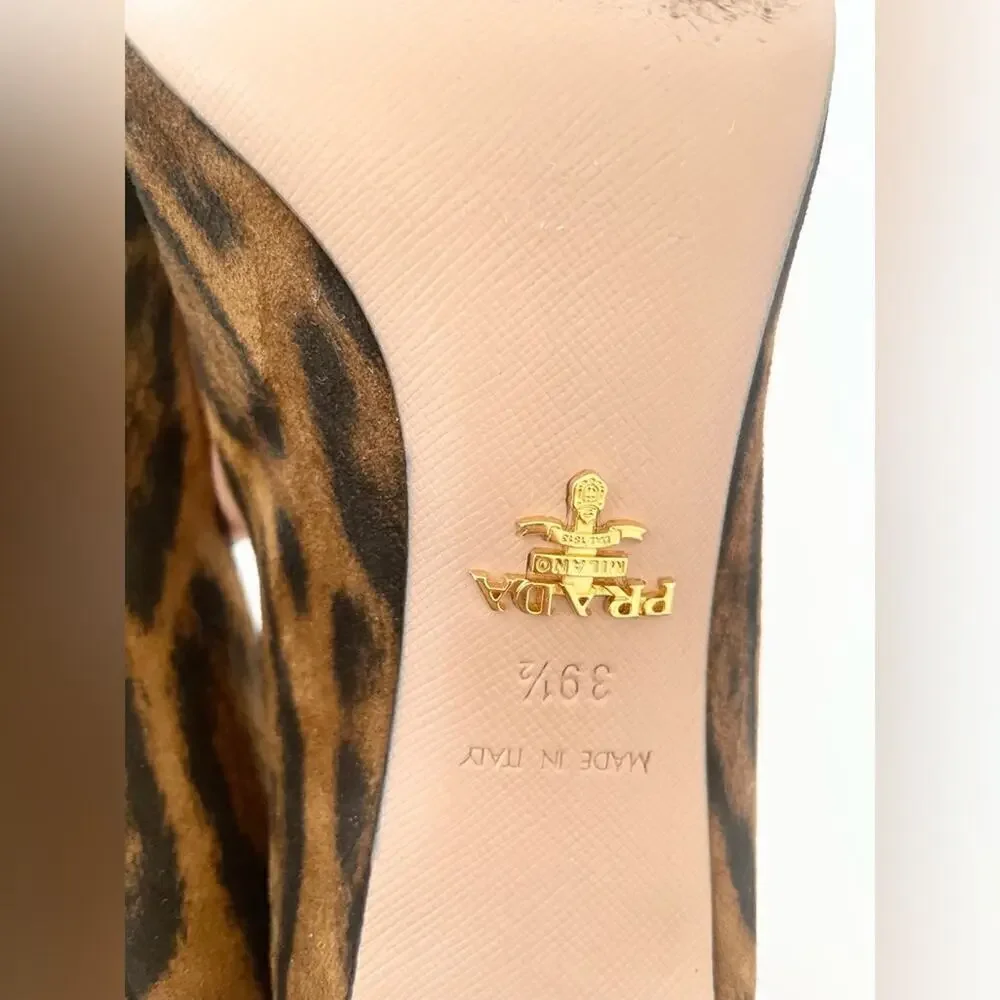 Prada Black Brown leather Calf Hair Leopard Print pointed toe pumps EU 39.5